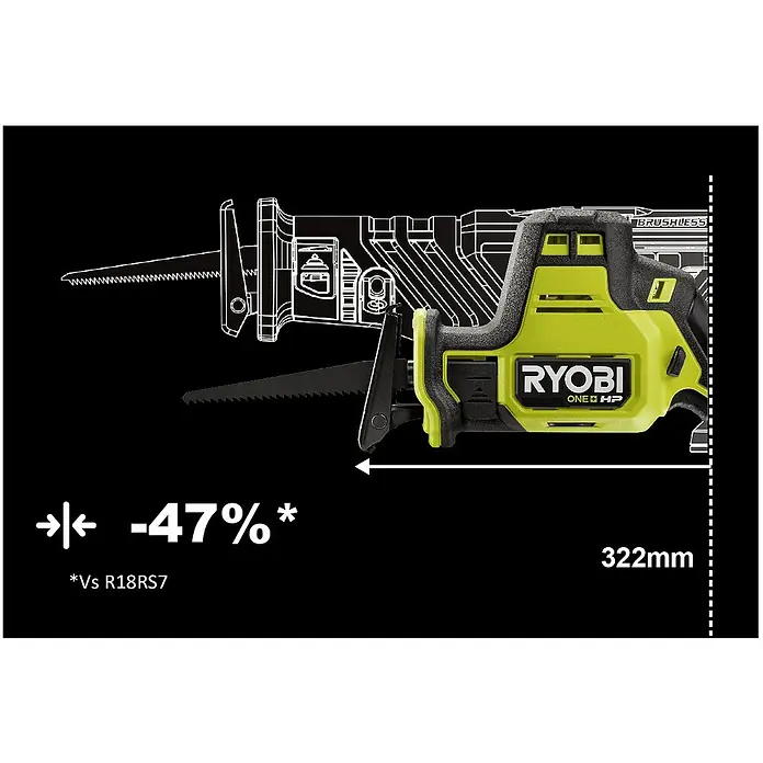 Ryobi ONE+HP Akku-Säbelsäge RRS18C-0 - 18 V, Li-Ionen, Ohne Akku, 3.300 U/min - Skizze