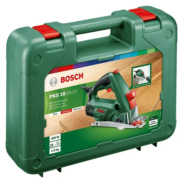 Bosch Handkreissäge PKS 16 - 400 W, Sägeblatt: Ø 65 mm, Leerlaufdrehzahl: 6.400 U/min - Diagonale Ansicht