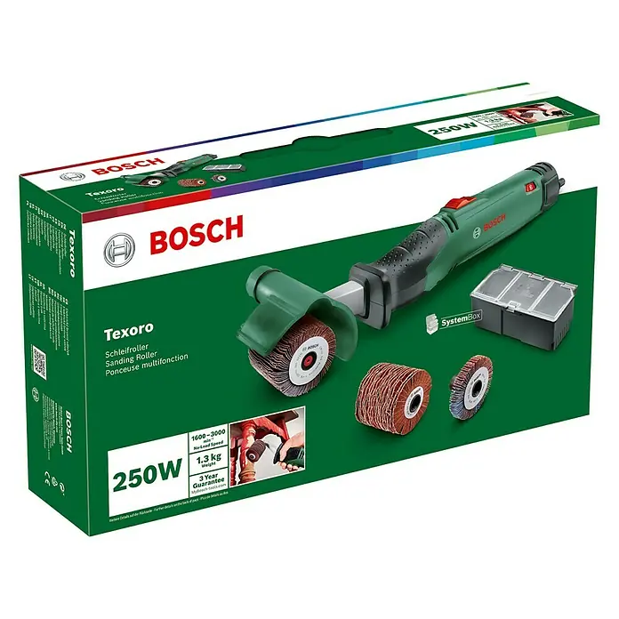 Bosch Schleifroller Texoro - 250 W, Geeignet für: Schleifrollen 5 - 60 mm - Diagonale Ansicht