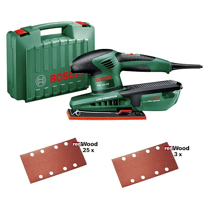 Bosch Schwingschleifer PSS 250 AE - 250 W, 14.000 U/min - 24.000 U/min, Schleiffläche: 167 cm² - Diagonale Ansicht
