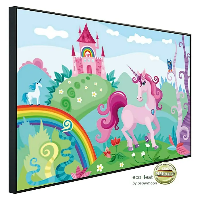 Papermoon Infrarot-Bildheizkörper Kinder lila Einhorn - 120 x 60 cm, 1.200 W - Diagonale Ansicht