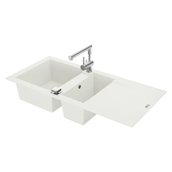 Carea Einbauspüle Dukkah - 105 x 50 cm, 1½ Becken, CAREAgranit®, Weiß - Rechte Seitenansicht