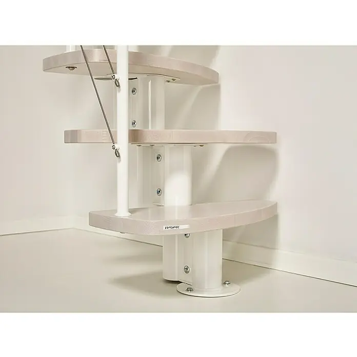 Fontanot Raumspartreppe Zen - Breite: 61 cm, Weiß, Anzahl Steigungen: 11 Stk., Farbe Stufen: Buche Gebleicht, Geschosshöhe: 212 cm - 257 cm - Detailaufnahme