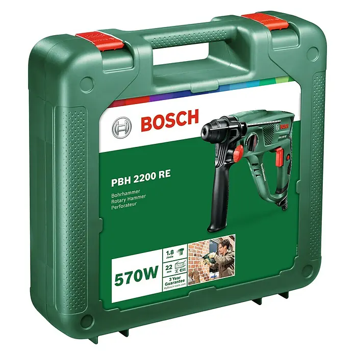 Bosch Bohrhammer PBH 2200 RE - 570 W, Max. Schlagzahl: 5.000/min - Diagonale Ansicht