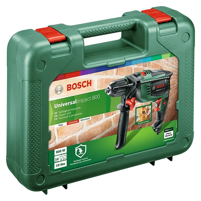 Bosch Schlagbohrmaschine UniversalImpact 800 - 800 W, Leerlaufdrehzahl: 50 U/min - 3.000 U/min - Diagonale Ansicht