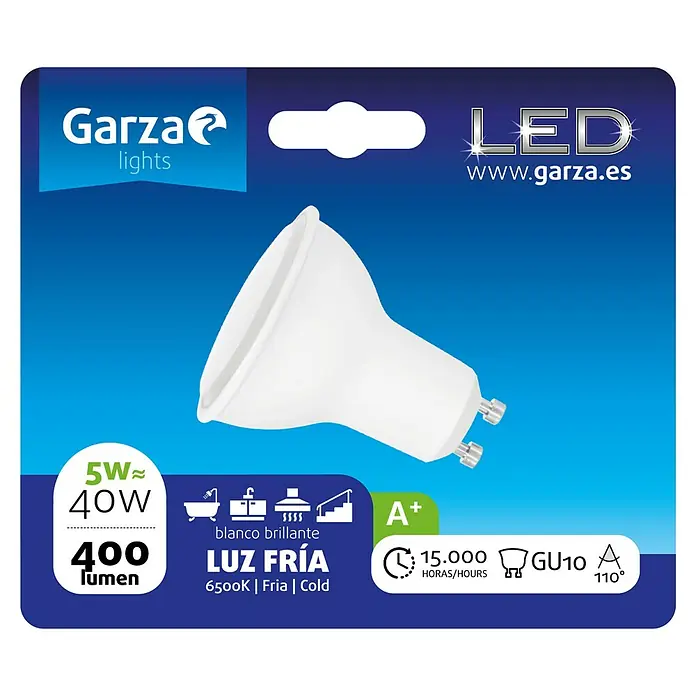 Garza Bombilla LED - GU10, 5 W, Blanco frío, 400 lm - Vista frontal