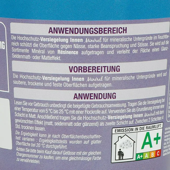 Résinence Béton Minéral Versiegelung - Farblos, Matt, 300 ml - Rückansicht