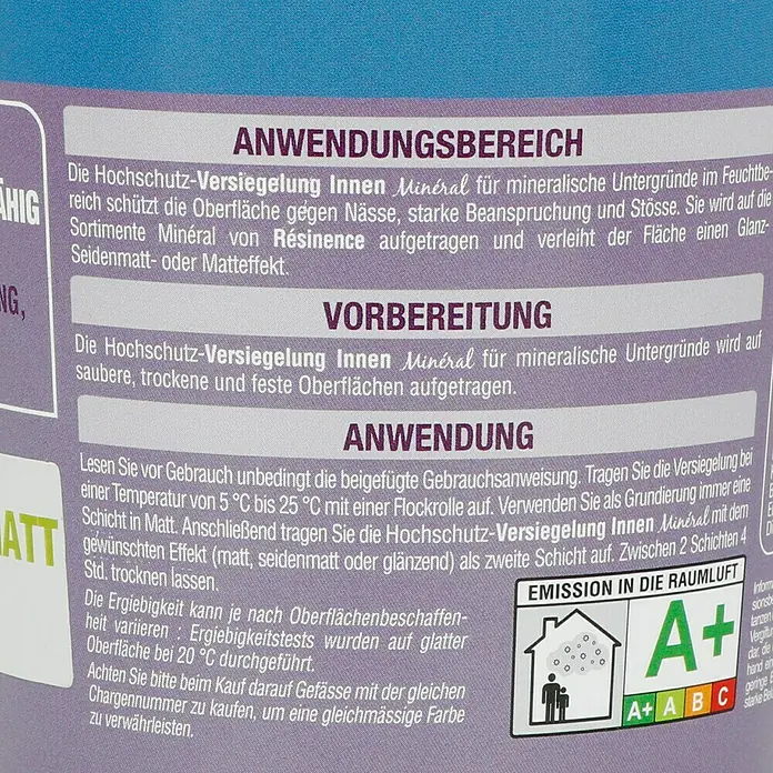 Résinence Béton Minéral Versiegelung - Farblos, Seidenmatt, 300 ml - Rückansicht