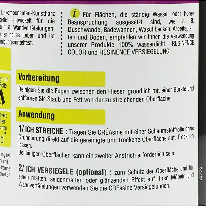 Résinence Créasine Farbiges Kunstharz - Karibik, 500 ml - Rückansicht