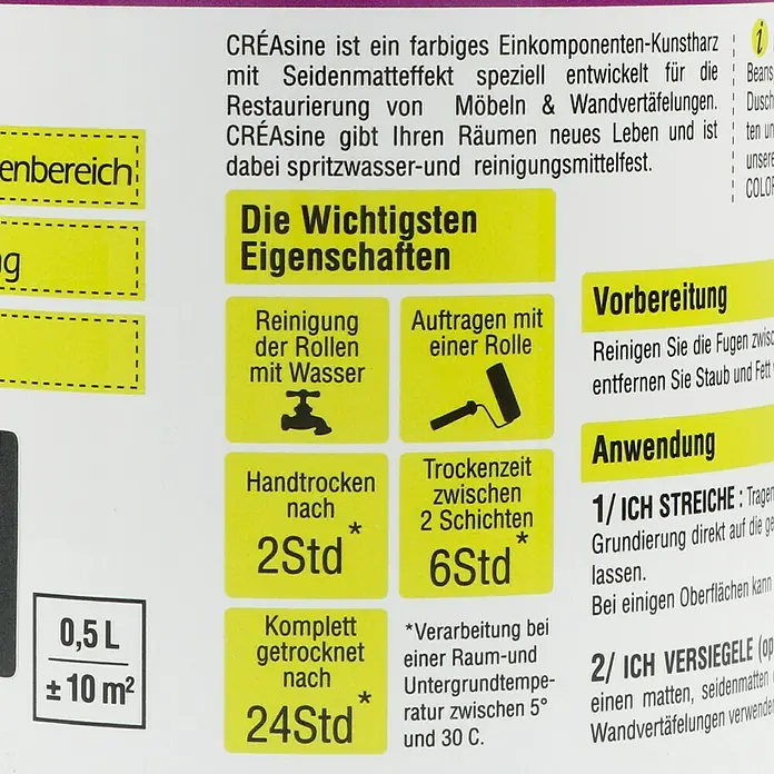 Résinence Créasine Farbiges Kunstharz - Schiefergrau, 500 ml - Rückansicht