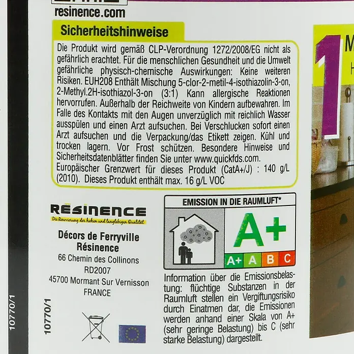 Résinence Créasine Farbiges Kunstharz - Milchig, 500 ml - Rückansicht