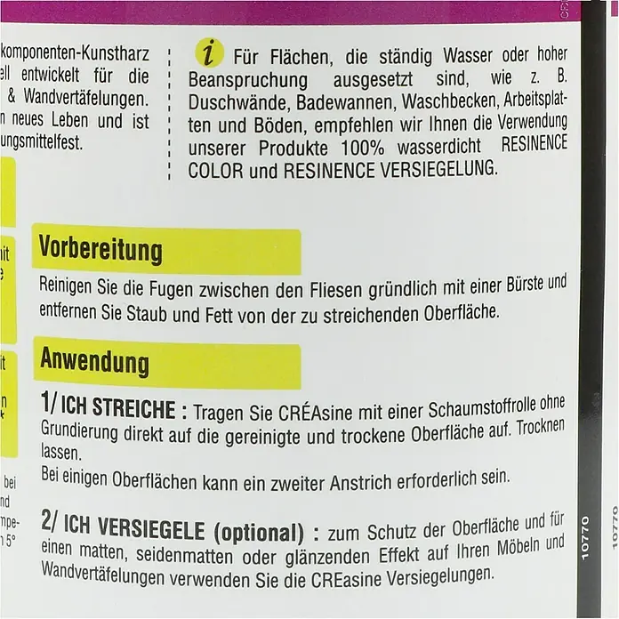 Résinence Créasine Farbiges Kunstharz - Aschweiß, 500 ml - Rückansicht