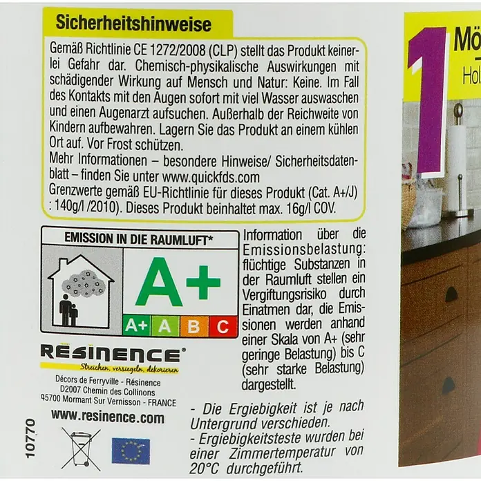 Résinence Créasine Farbiges Kunstharz - Weiß, 500 ml - Rückansicht