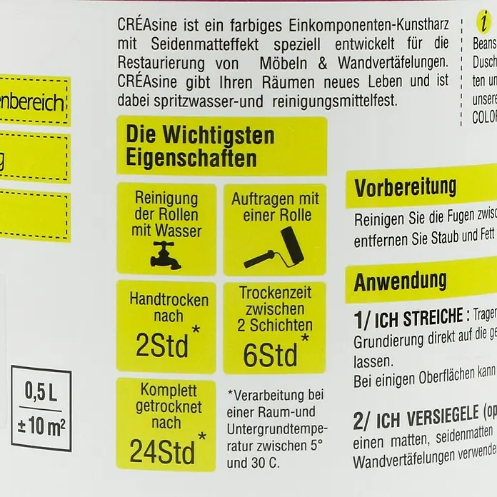 Résinence Créasine Farbiges Kunstharz - Weiß, 500 ml - Rückansicht