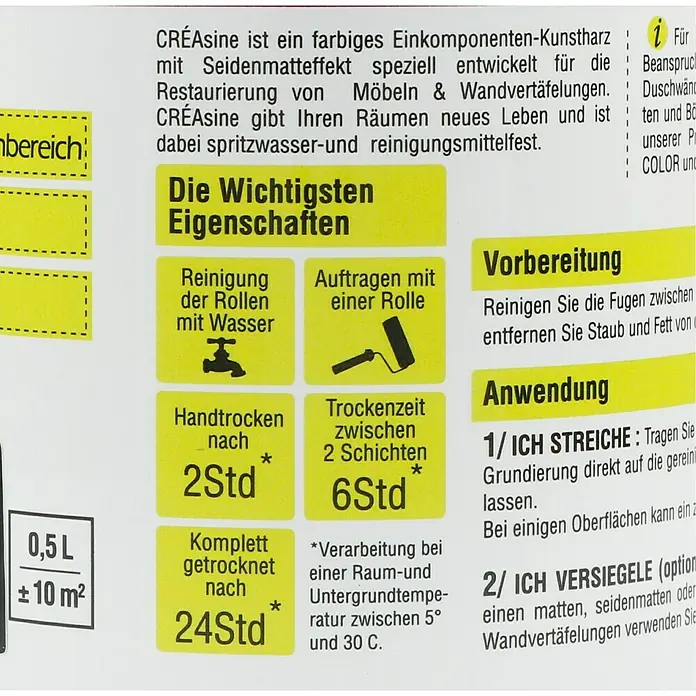 Résinence Créasine Farbiges Kunstharz - Schwarz, 500 ml - Rückansicht