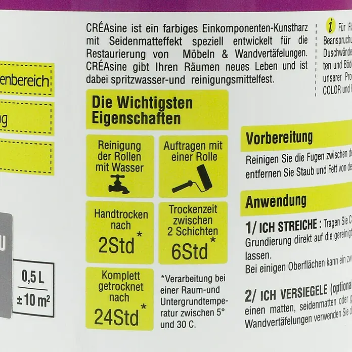 Résinence Créasine Farbiges Kunstharz - Mondgrau, 500 ml - Rückansicht
