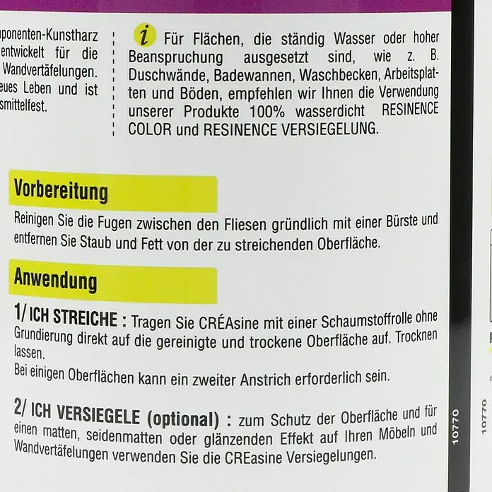 Résinence Créasine Farbiges Kunstharz - Schiefergrau, 500 ml - Rückansicht