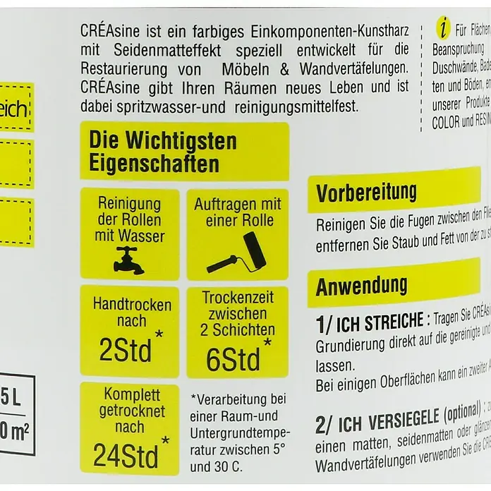 Résinence Créasine Farbiges Kunstharz - Leinen, 500 ml - Rückansicht