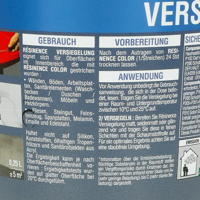 Résinence Déco Versiegelung - Seidenmatt-Effekt, 250 ml - Rückansicht