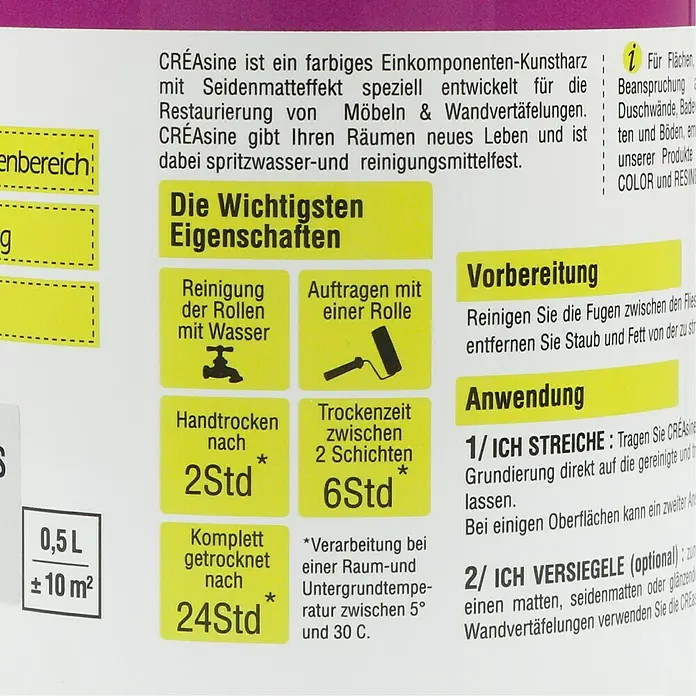 Résinence Créasine Farbiges Kunstharz - Aschweiß, 500 ml - Rückansicht