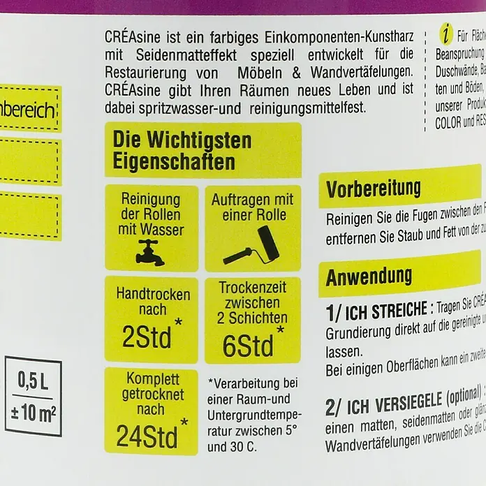 Résinence Créasine Farbiges Kunstharz - Karibik, 500 ml - Rückansicht