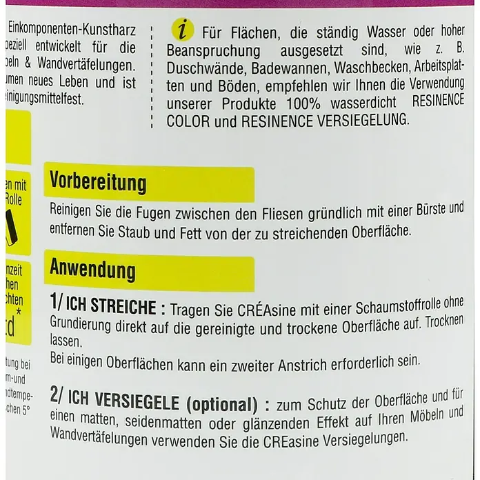 Résinence Créasine Farbiges Kunstharz - Leinen, 500 ml - Rückansicht