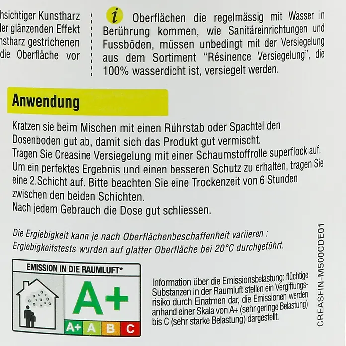 Résinence Créasine Versiegelung - Farblos, 500 ml, Matt - Rückansicht