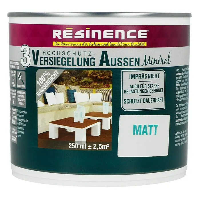 Résinence Versiegelung 3 Hochschutz-Versiegelung Außen Minéral - Transparent, Matt, 250 ml - Vorderansicht