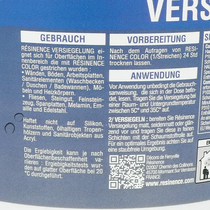 Résinence Déco Versiegelung - Matt-Effekt, 500 ml - Rückansicht