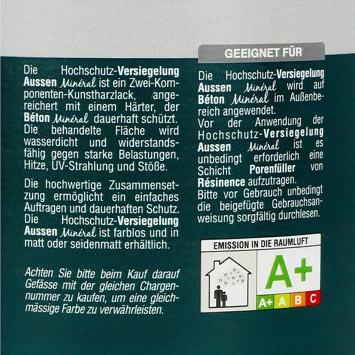 Résinence Versiegelung 3 Hochschutz-Versiegelung Außen Minéral - Transparent, Matt, 250 ml - Rückansicht