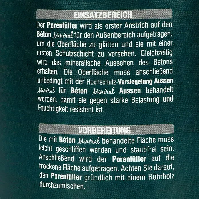 Résinence Béton Minéral Porenfüller - Farblos, 500 ml, Matt - Rückansicht