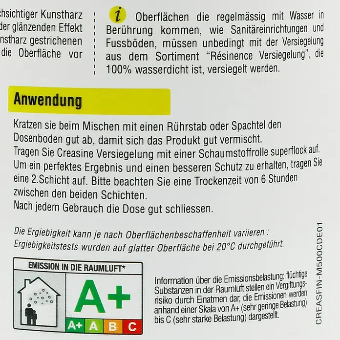 Résinence Créasine Versiegelung - Farblos, 500 ml, Seidenmatt - Rückansicht