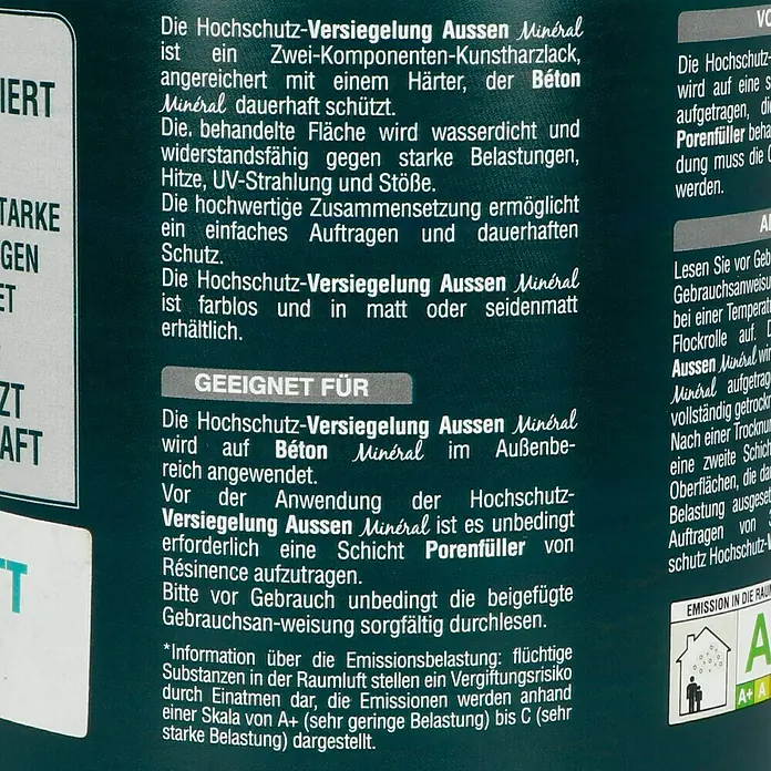 Résinence Versiegelung 3 Hochschutz-Versiegelung Außen Minéral - Transparent, Matt, 500 ml - Rückansicht