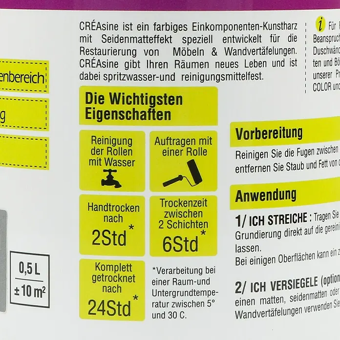 Résinence Créasine Farbiges Kunstharz - Mausgrau, 500 ml - Rückansicht
