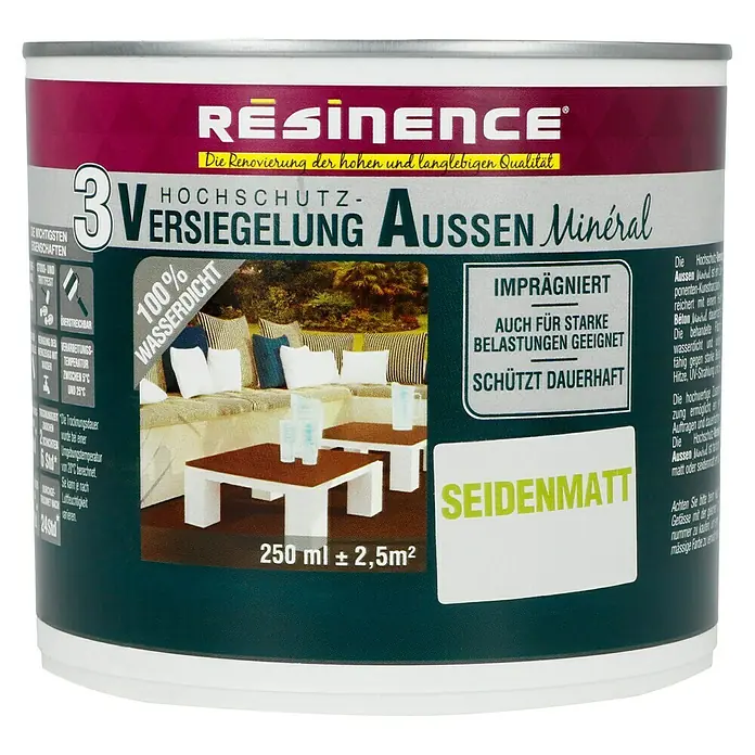 Résinence Versiegelung 3 Hochschutz-Versiegelung Außen Minéral - Transparent, Seidenmatt, 250 ml - Vorderansicht