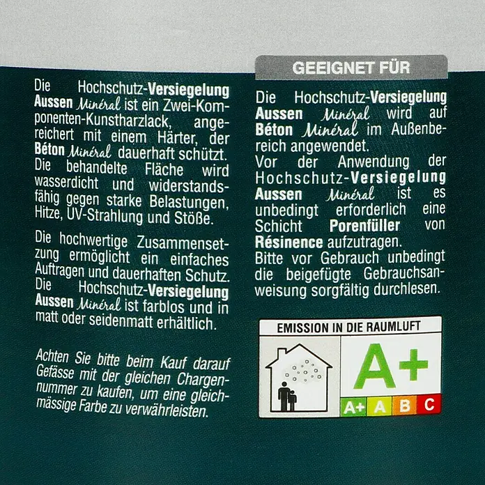 Résinence Versiegelung 3 Hochschutz-Versiegelung Außen Minéral - Transparent, Seidenmatt, 250 ml - Rückansicht