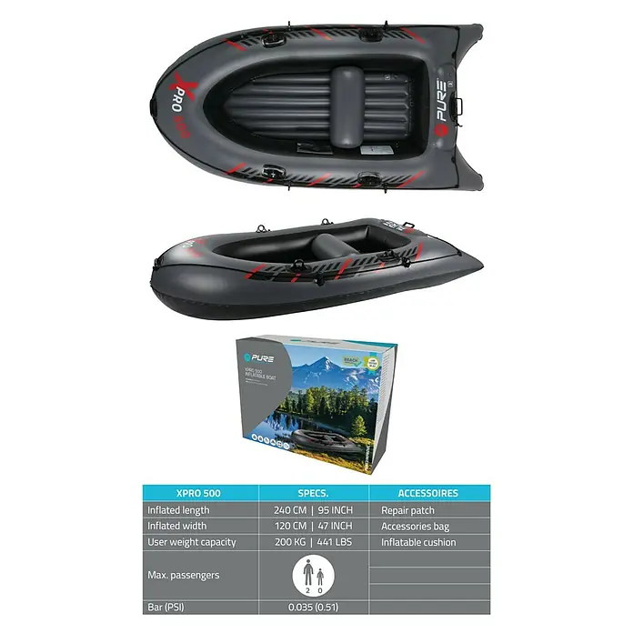 Bote hinchable XPRO500 - L x An x Al: 240 x 120 x 43 cm, Apto para: 2 personas, Carga útil: 200 kg - Vista superior