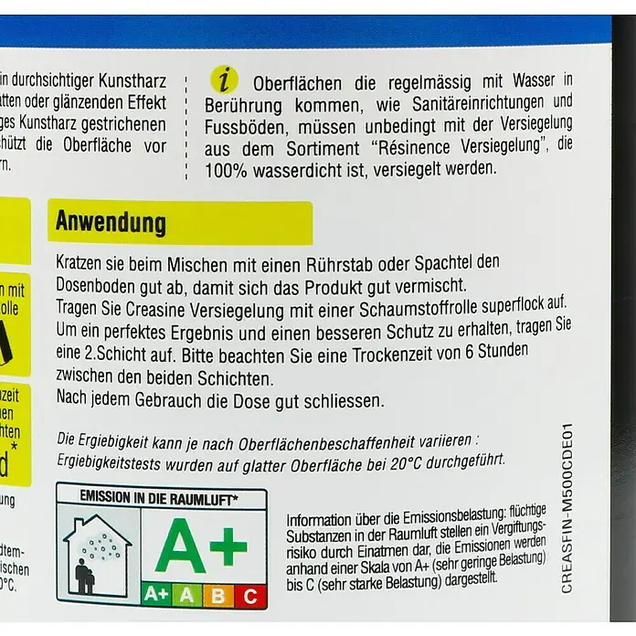 Résinence Créasine Versiegelung - Farblos, 500 ml, Glänzend - Verpackung