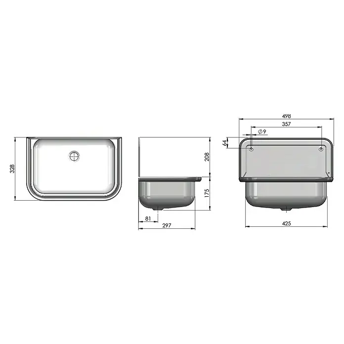 Differnz Uitstortgootsteen - 32,8 x 49,8 x 38,3 cm, Staal - Blauwdruk
