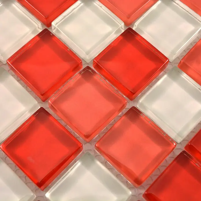 Mosaikfliese Quadrat Crystal Mix XCM 8310 - 32,7 x 30,2 cm, Rot/Weiß - Detailaufnahme