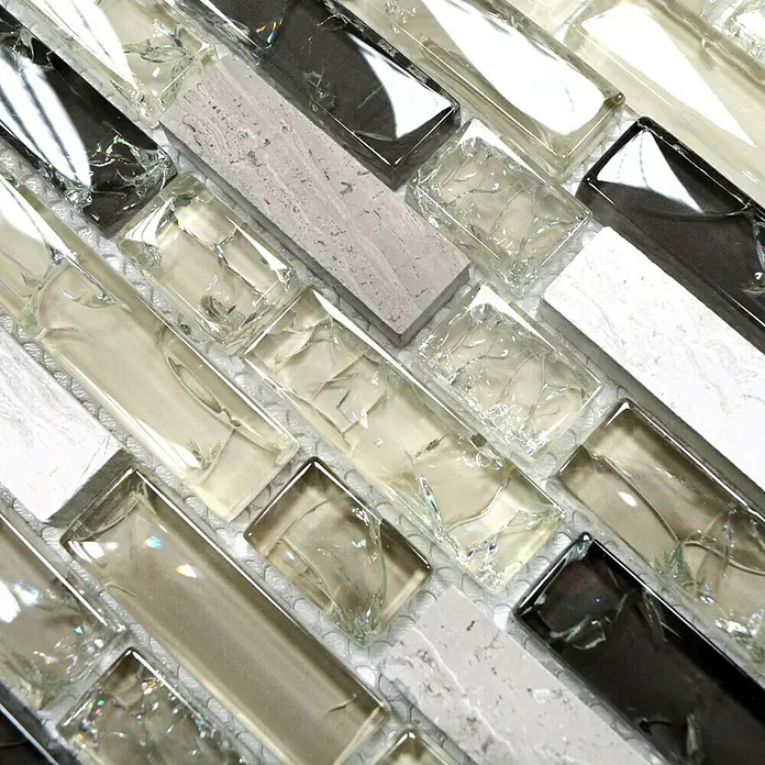 Mosaikfliese Crystal Mix XIC V1352 - 29,8 x 30,5 cm, Grau/Grün, Glänzend - Detailaufnahme