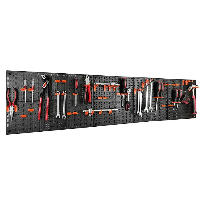 Panel perforado - An x Al: 30 x 49 cm, 3 piezas, Negro/Naranja - Vista angular