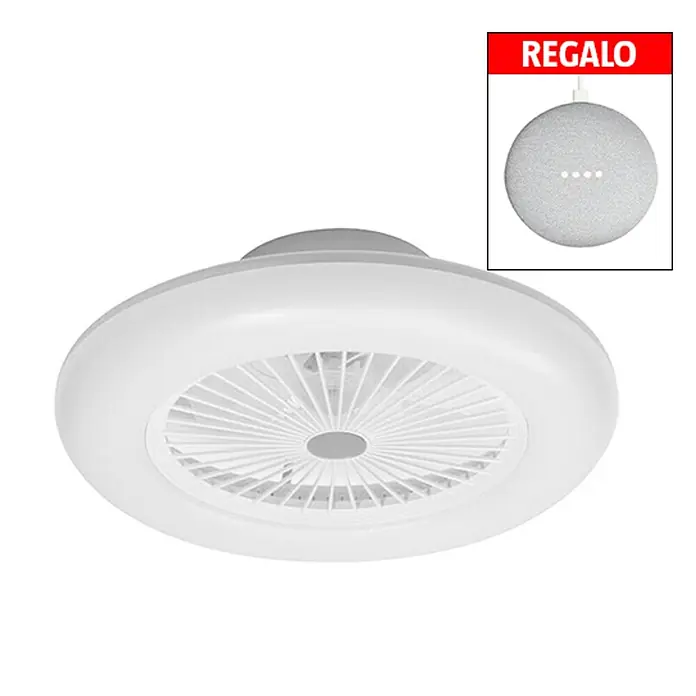 Ledvance Ventilador de techo + Google Home Mini - Diámetro: 55 cm, Blanco / Gris, 40 W - Vista angular