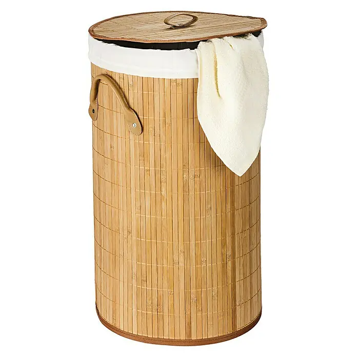 Wenko Cesta para la ropa Bamboo - L x An x Al: 35 x 35 x 60 cm, Marrón claro