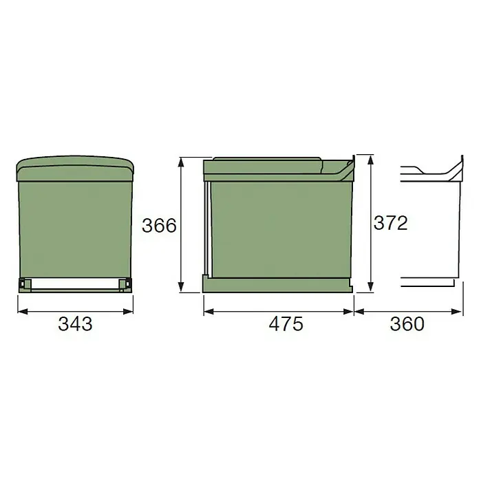 Pyramis Einbaumülleimer SW - 16 l + 2 x 7,5 l, Hellgrau/Anthrazit, Eckig, Kunststoff - Vorderansicht