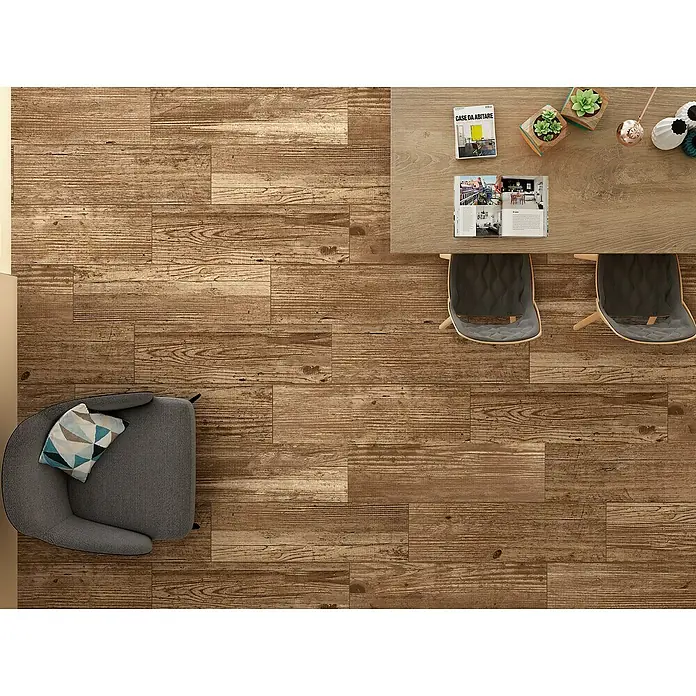Pavimento porcelánico Paolo - 24 x 88 cm, Marrón, Estilo madera - Foto ambiente