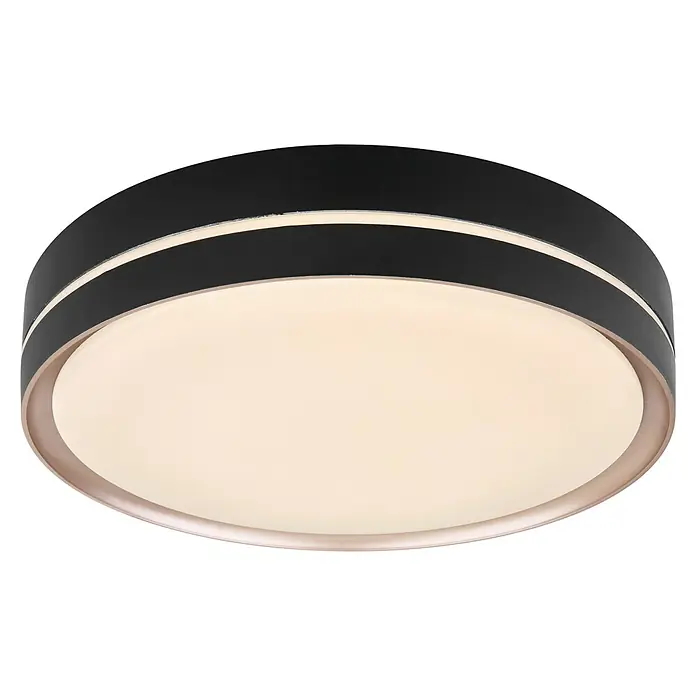 Globo LED-Deckenleuchte rund MANNI - 24 W, Ø x H: 385 mm x 8 cm, Schwarz, Warmweiß - Diagonale Ansicht