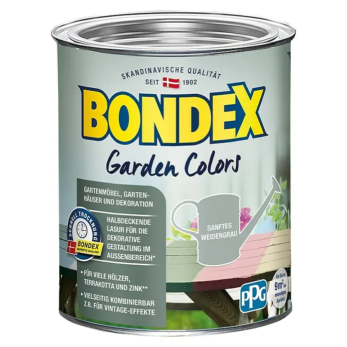 Bondex Holzlasur Garden Colors - Sanftes Weidengrau, 750 ml, Seidenmatt - Vorderansicht