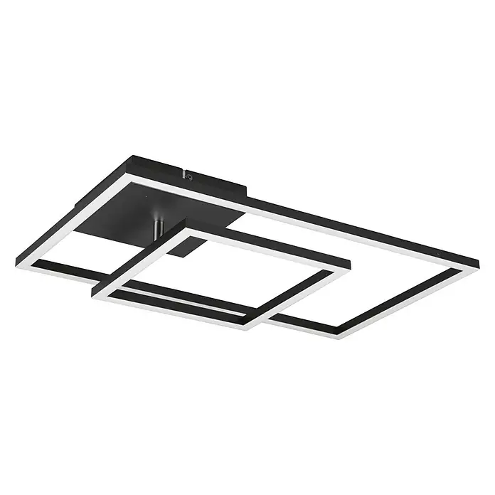 Reality Leuchten LED-Deckenleuchte - L x B x H: 63,5 x 37 x 7,5 cm, Nickel, Matt - Diagonale Ansicht