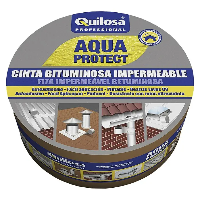 Quilosa Cinta impermeabilizante Bituminosa - Aluminio, 10 m x 10 cm - Vista angular